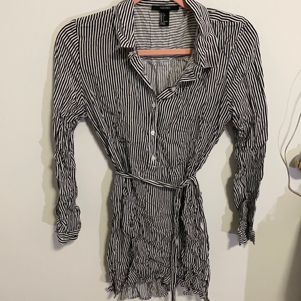 Black and white stripes collared dress